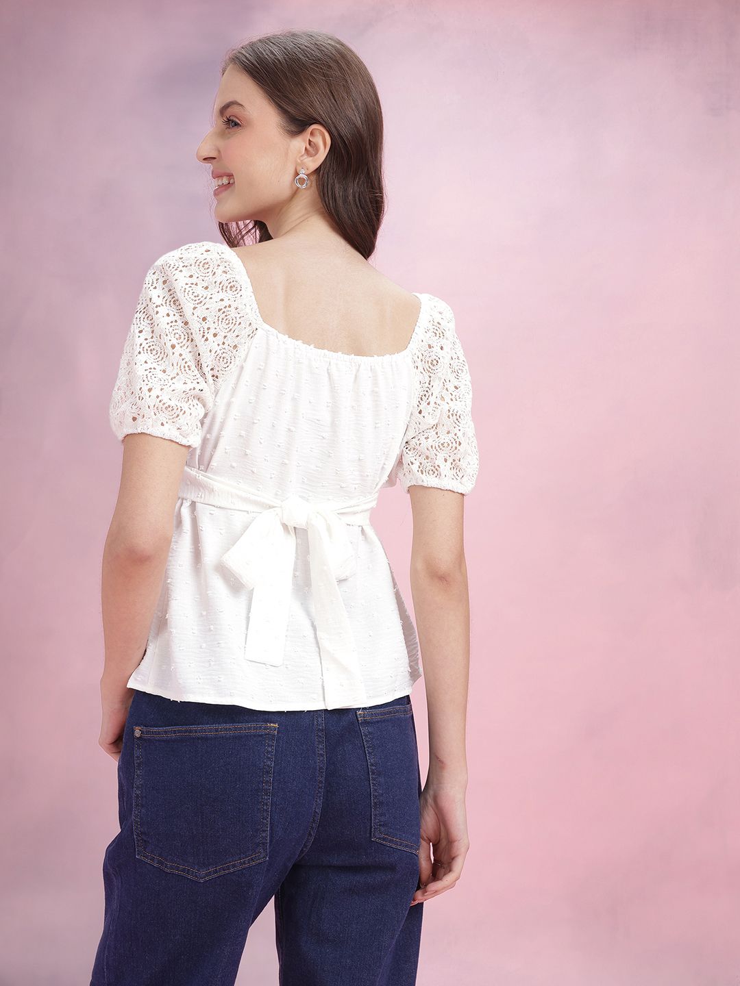 DressBerry Dobby Lace Insert Empire Top