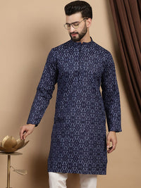 Anouk Abstrak Kolar Mandarin Bercetak Kapas Tulen Kurta Lurus