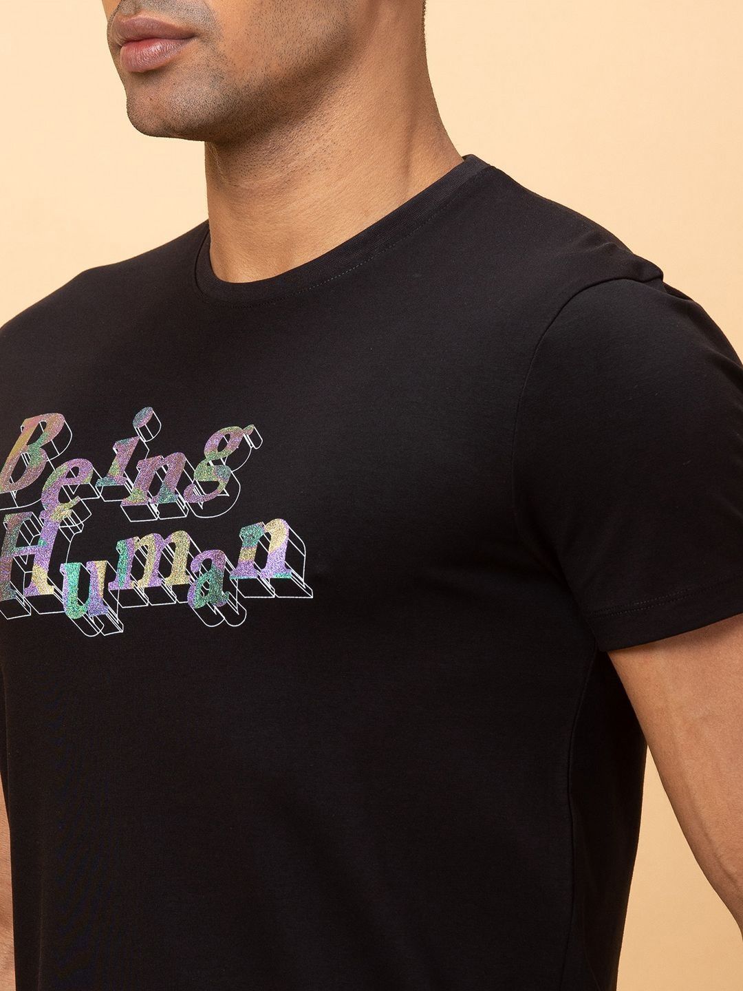 Being Human Men Printed Extended Sleeves Applique T-shirt
