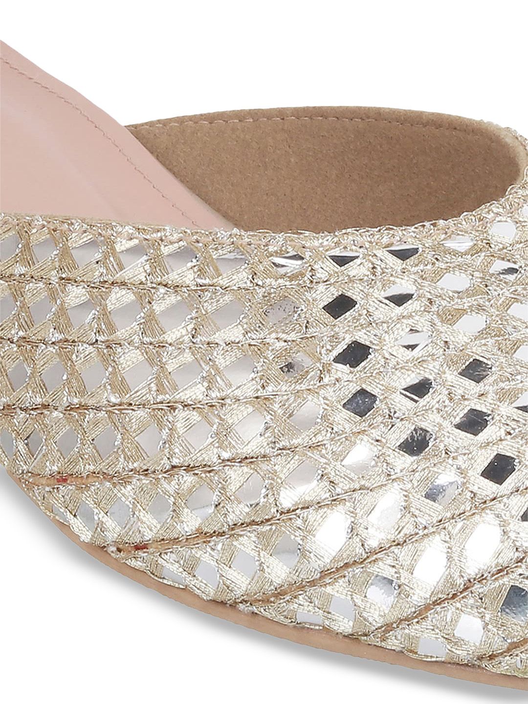 Metro Mirror Work Embroidered Block Heel Mules