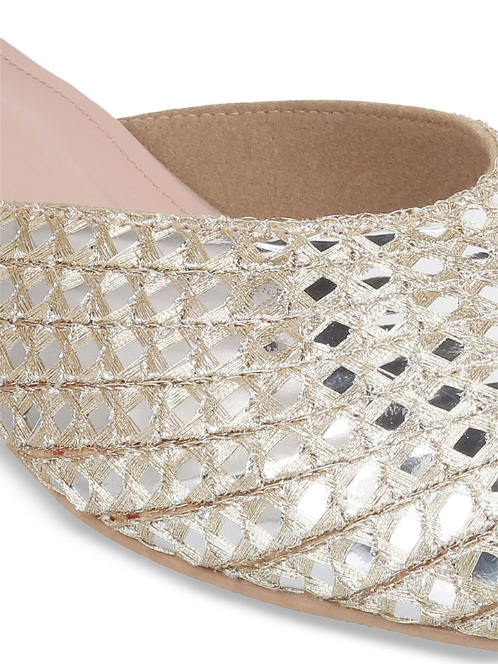Metro Mirror Work Embroidered Block Heel Mules