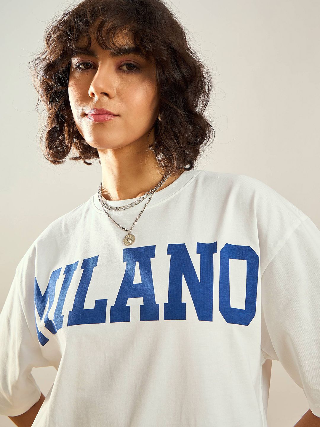SASSAFRAS White Typographic Printed Pure Cotton Oversized T-shirt Dress