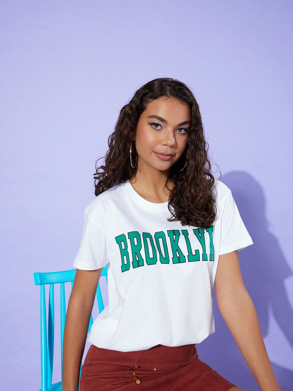 DILLINGER Women Typography Printed Pure Cotton Regular Fit T-shirt