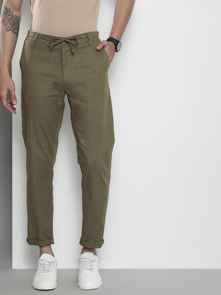 Garage CO Lelaki Olive Green Slim Fit Linen Campuran