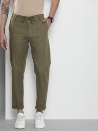 Garage CO Lelaki Olive Green Slim Fit Linen Campuran