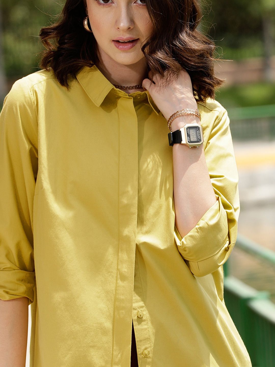STREET 9 Yellow Comfort Oversized Pure Cotton Casual Shirt