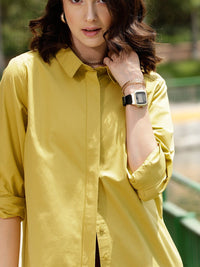 STREET 9 Yellow Comfort Oversized Pure Cotton Casual Shirt