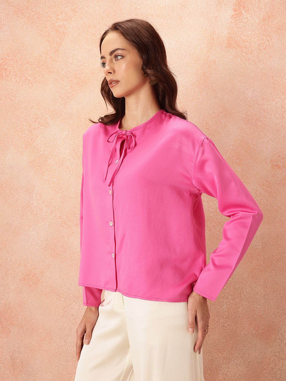 all about you Satin-Finish Tie-Up Neck Shirt