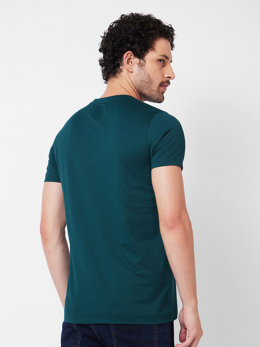 SPYKAR Typography Printed Round Neck Applique Cotton Slim Fit T-shirt