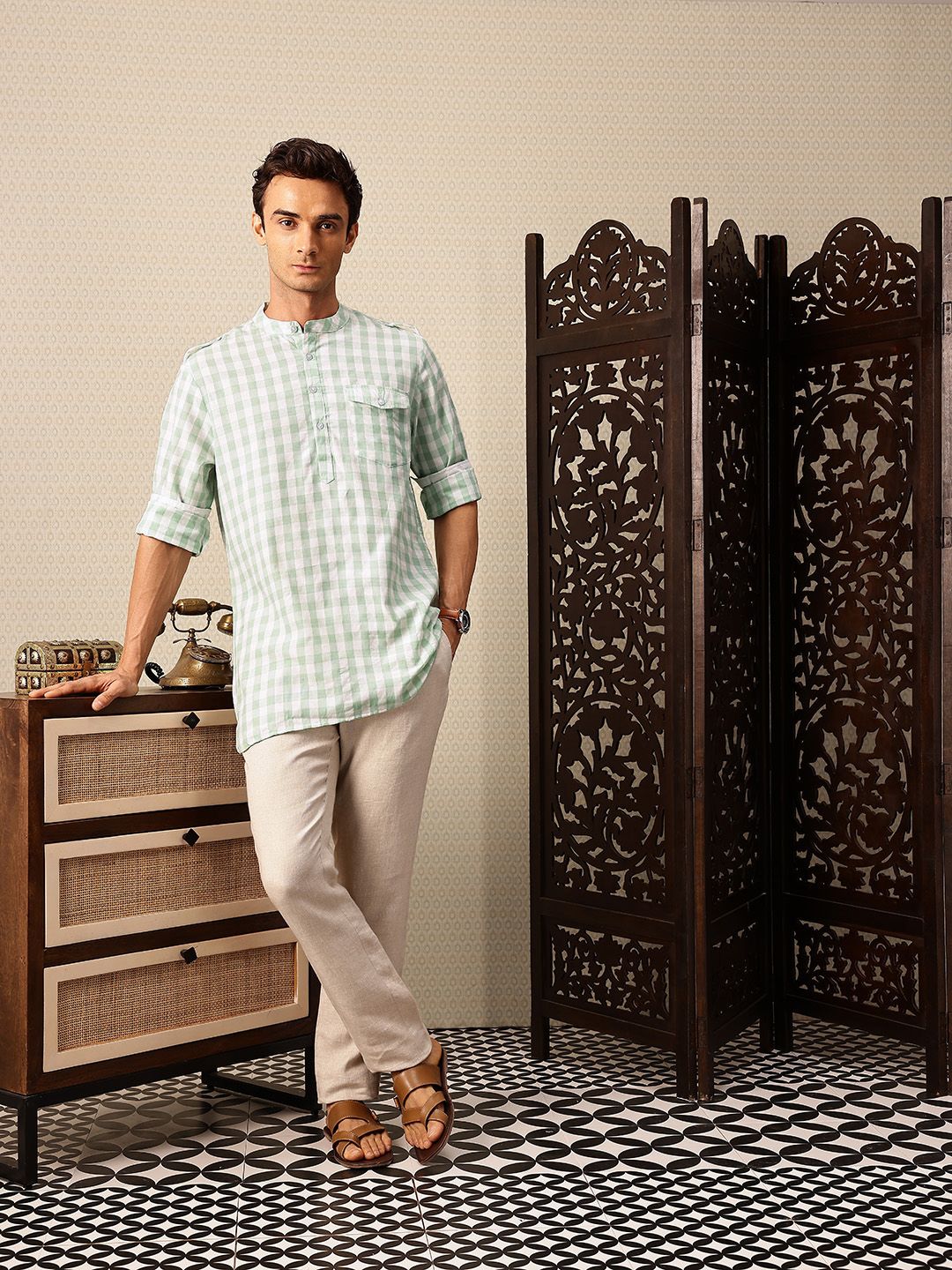 House of Pataudi Checked Pakistani Style Rozana Kurta