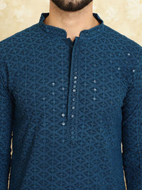 SOJANYA Men Teal Thread Work Kurta