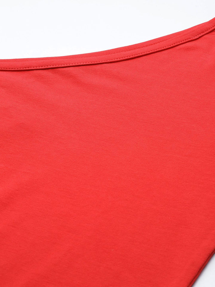SASSAFRAS Women Red Solid One Shoulder Sheath Midi Dress