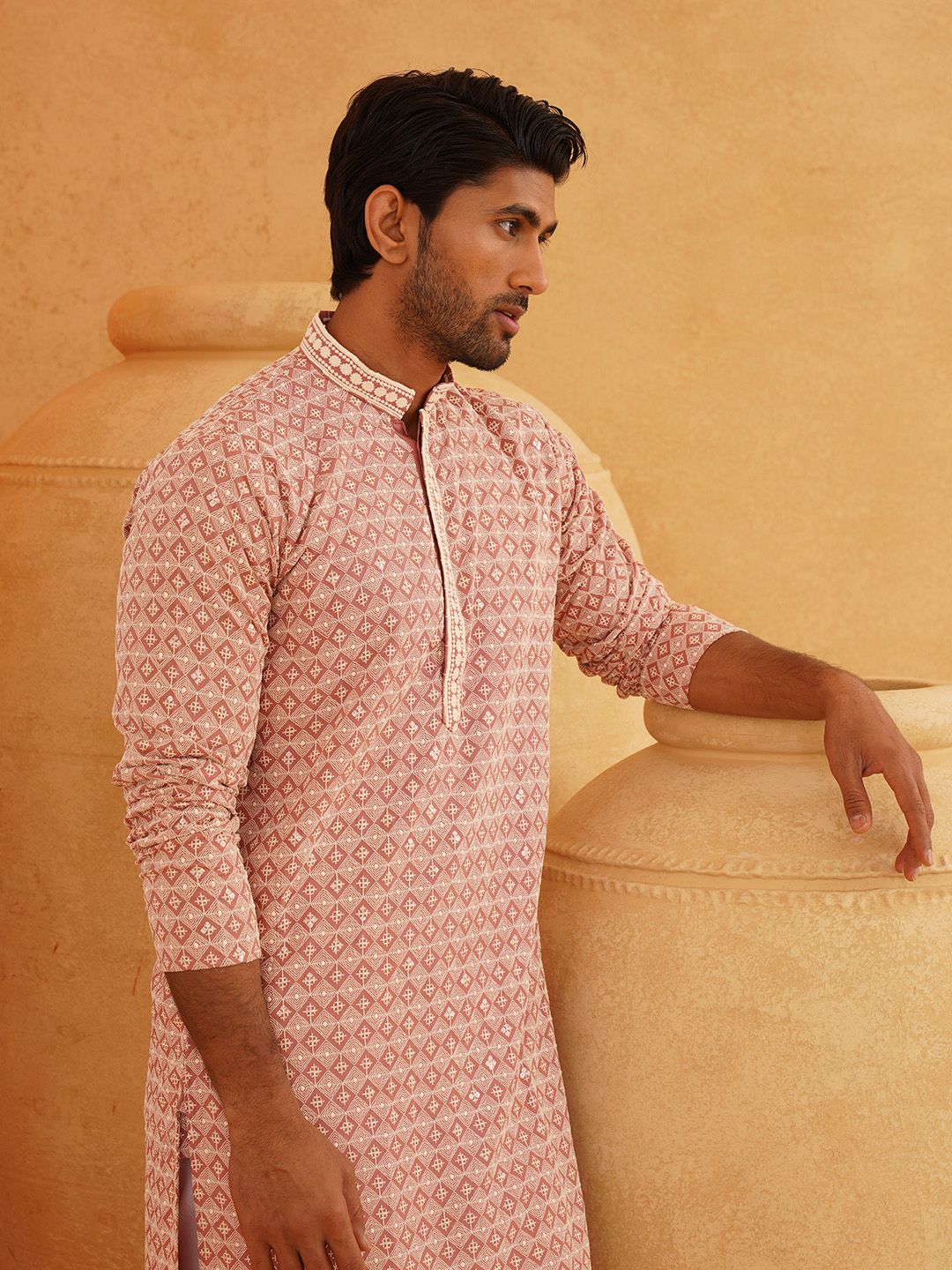 SOJANYA Ethnic Motifs Embroidered Mandarin Collar Pure Cotton Straight Kurta