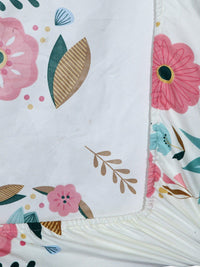KLOTTHE White &amp; Pink Printed 300 TC Double King Dipasang Cadar Dengan 2 Sarung Bantal