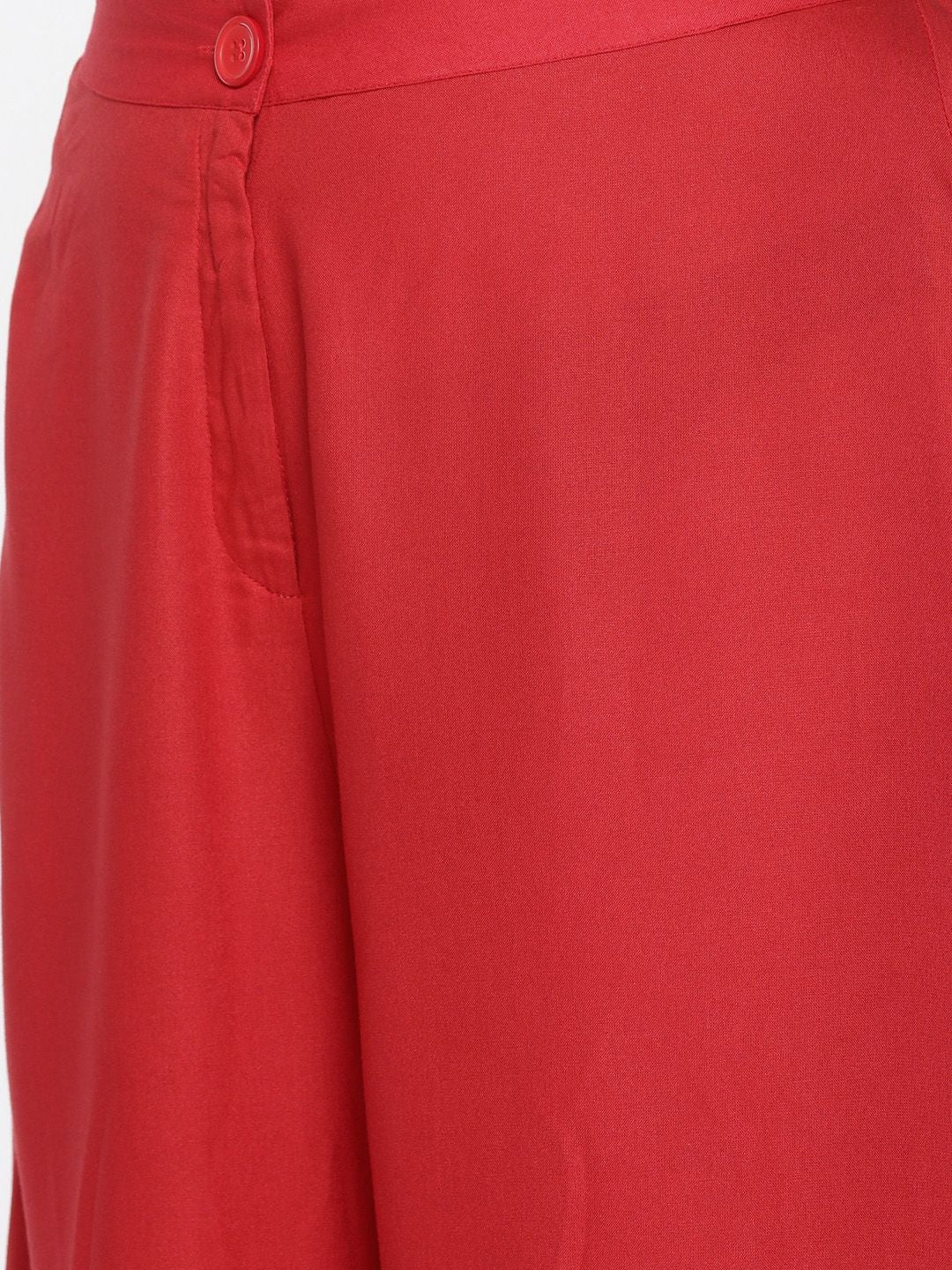 Global Desi Women Red Regular Fit Solid Parallel Trousers