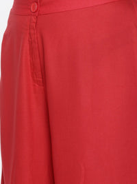 Global Desi Women Red Regular Fit Solid Parallel Trousers