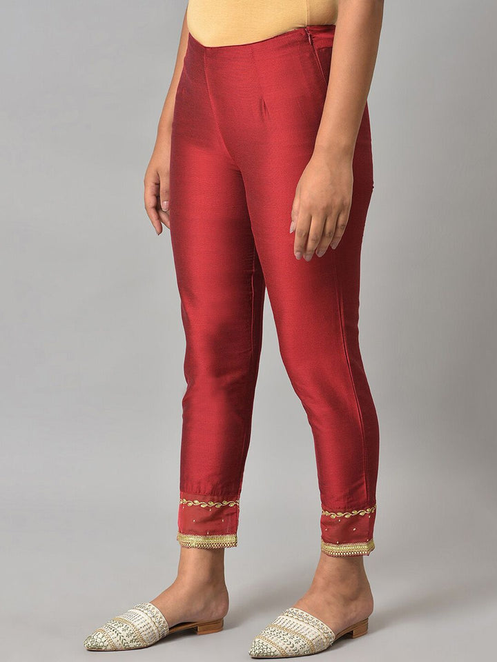 W Women Hem Design Slim Fit Cigarette Trousers