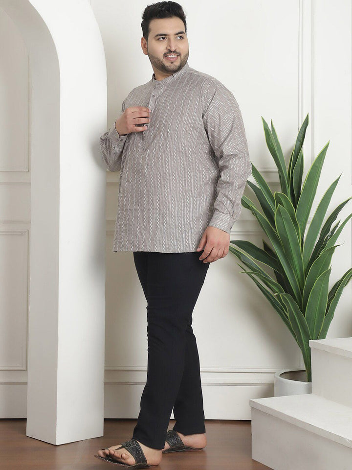 SOJANYA PLUS PLus Size Striped Woven Design Band Collar Long Sleeves Cotton Kurta