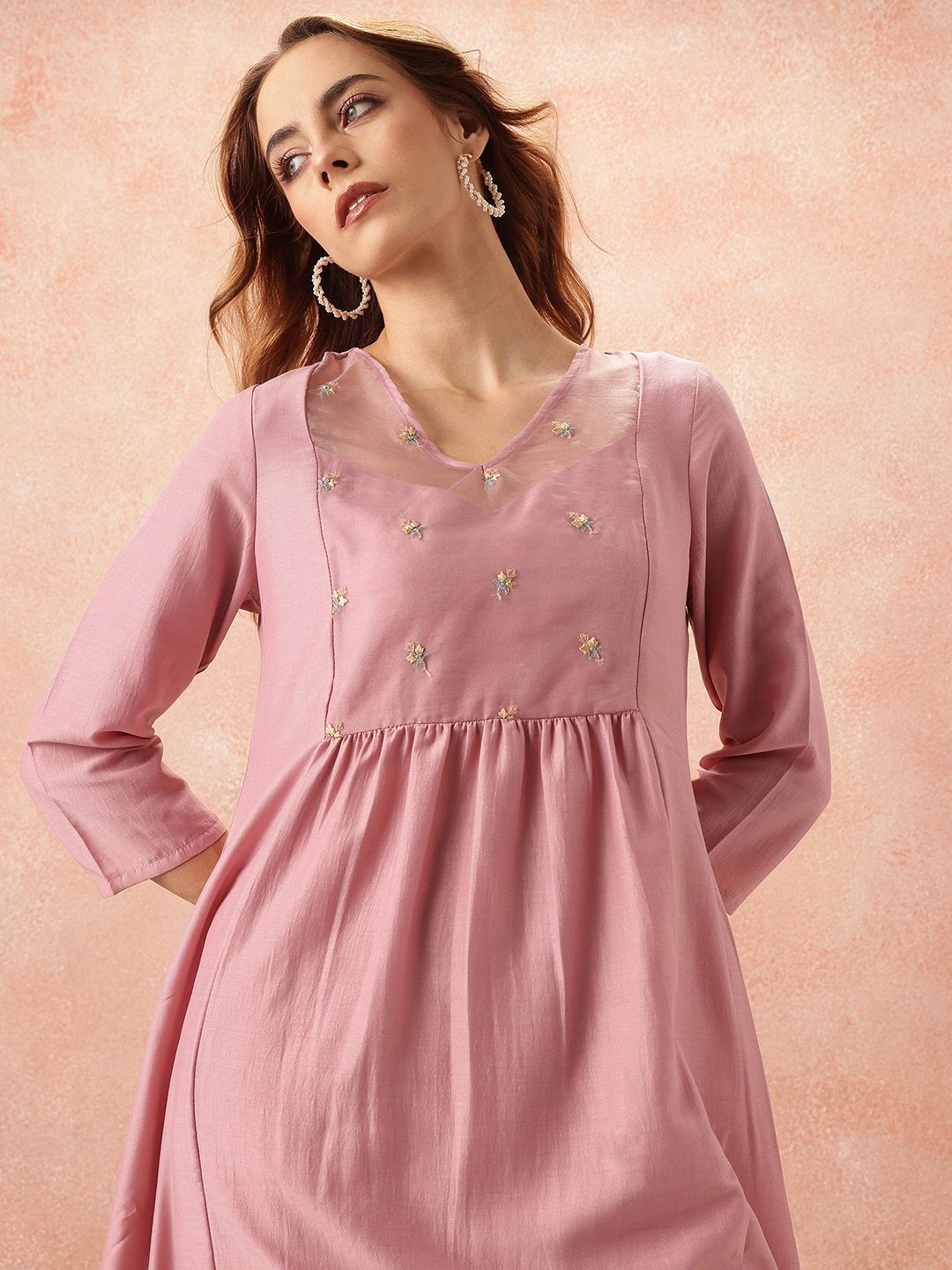 all about you Floral Yoke Design Empire Kurta with Trousers