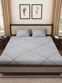 KLOTTHE Grey Geometric Cotton 300 TC King Bedsheet with 2 Pillow Covers-98 x 89 inches