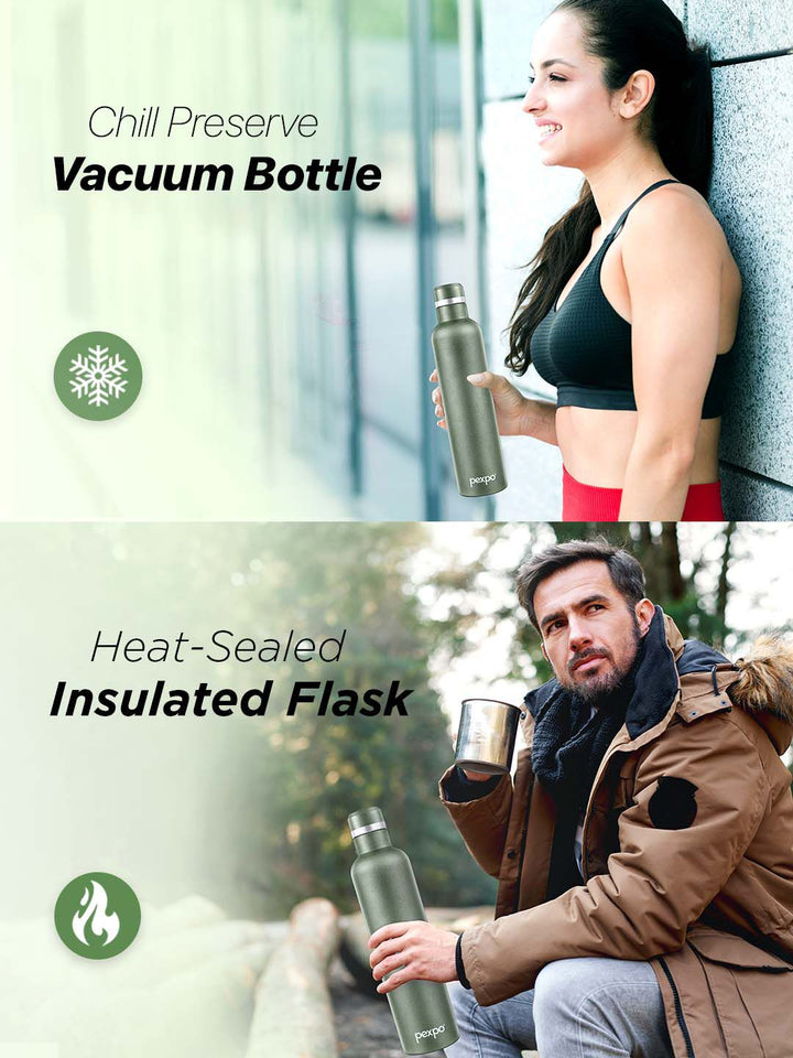 Pexpo Oreo Green ISI Certified Thermosteel Hot and Cold Flask Water Bottle 1000ml
