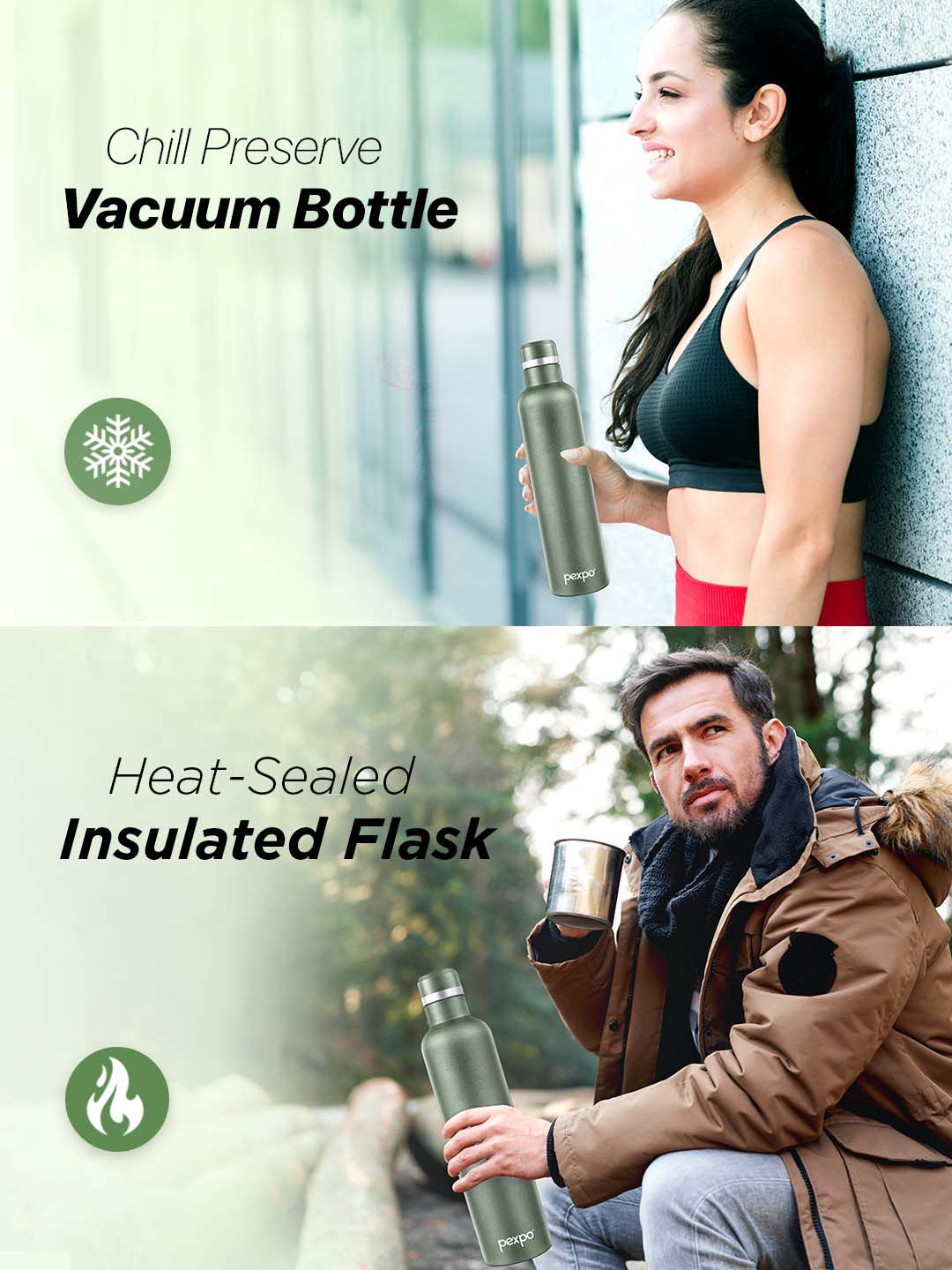 Pexpo Oreo Green ISI Certified Thermosteel Hot and Cold Flask Water Bottle 1000ml