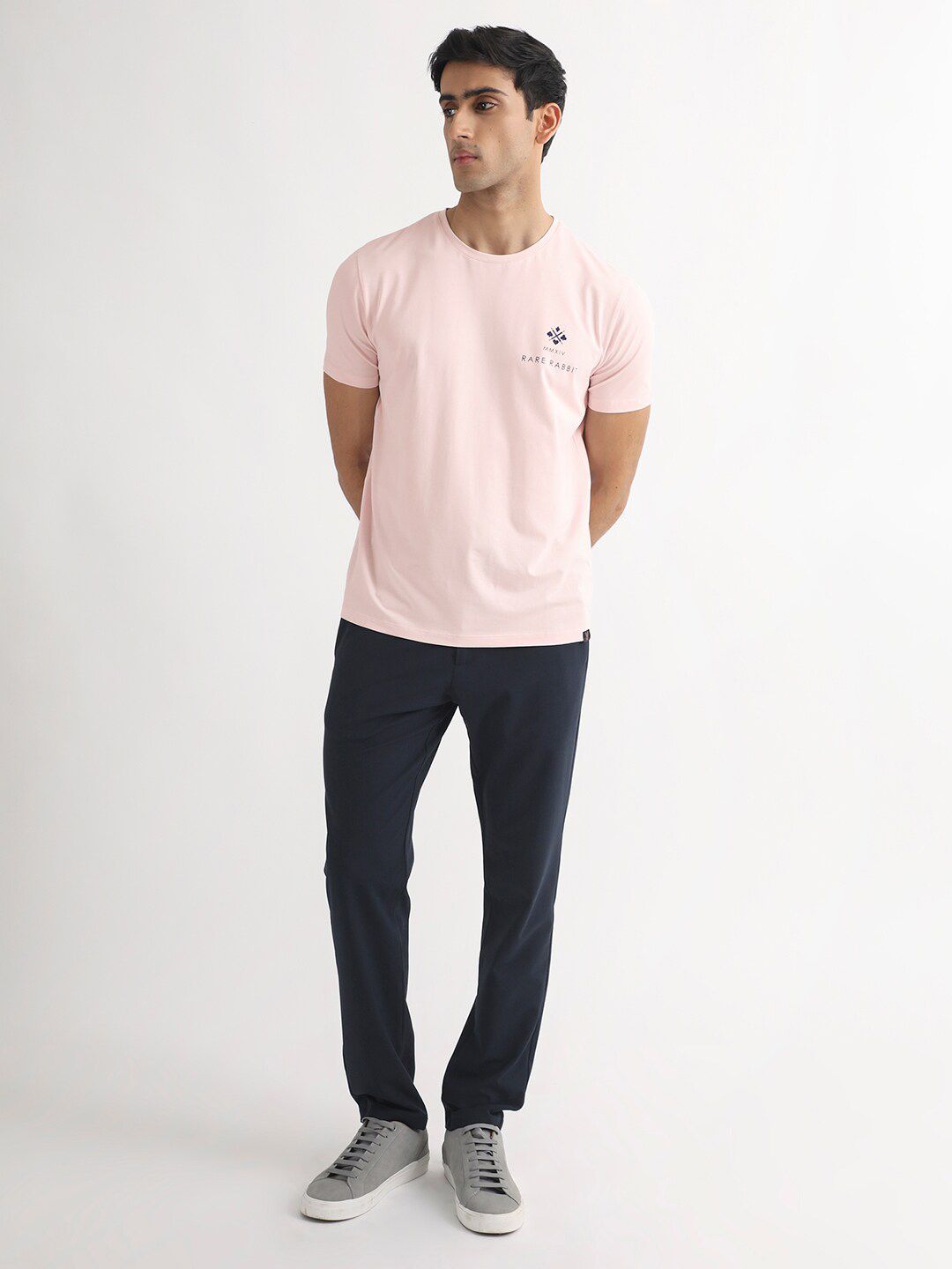 RARE RABBIT Men Castel Round Neck Cotton Slim Fit T-Shirt
