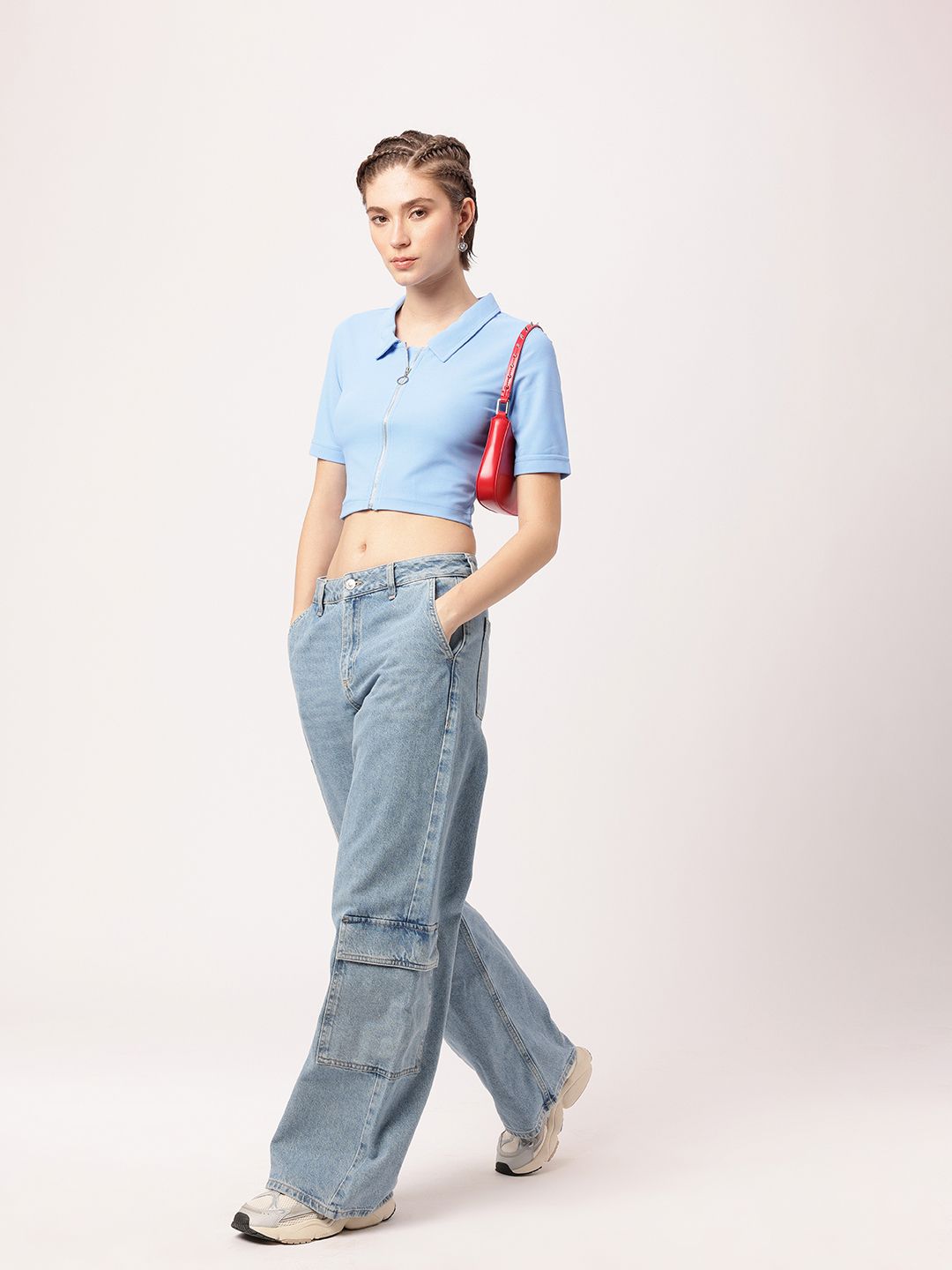 DressBerry Cute Femme Polo Collar Crop T-shirt