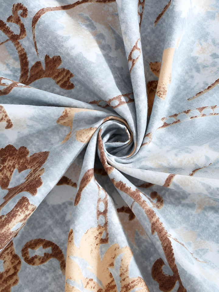 KLOTTHE Blue & Brown Floral Printed 300 TC Double King Bedsheet With 2 Pillow Covers