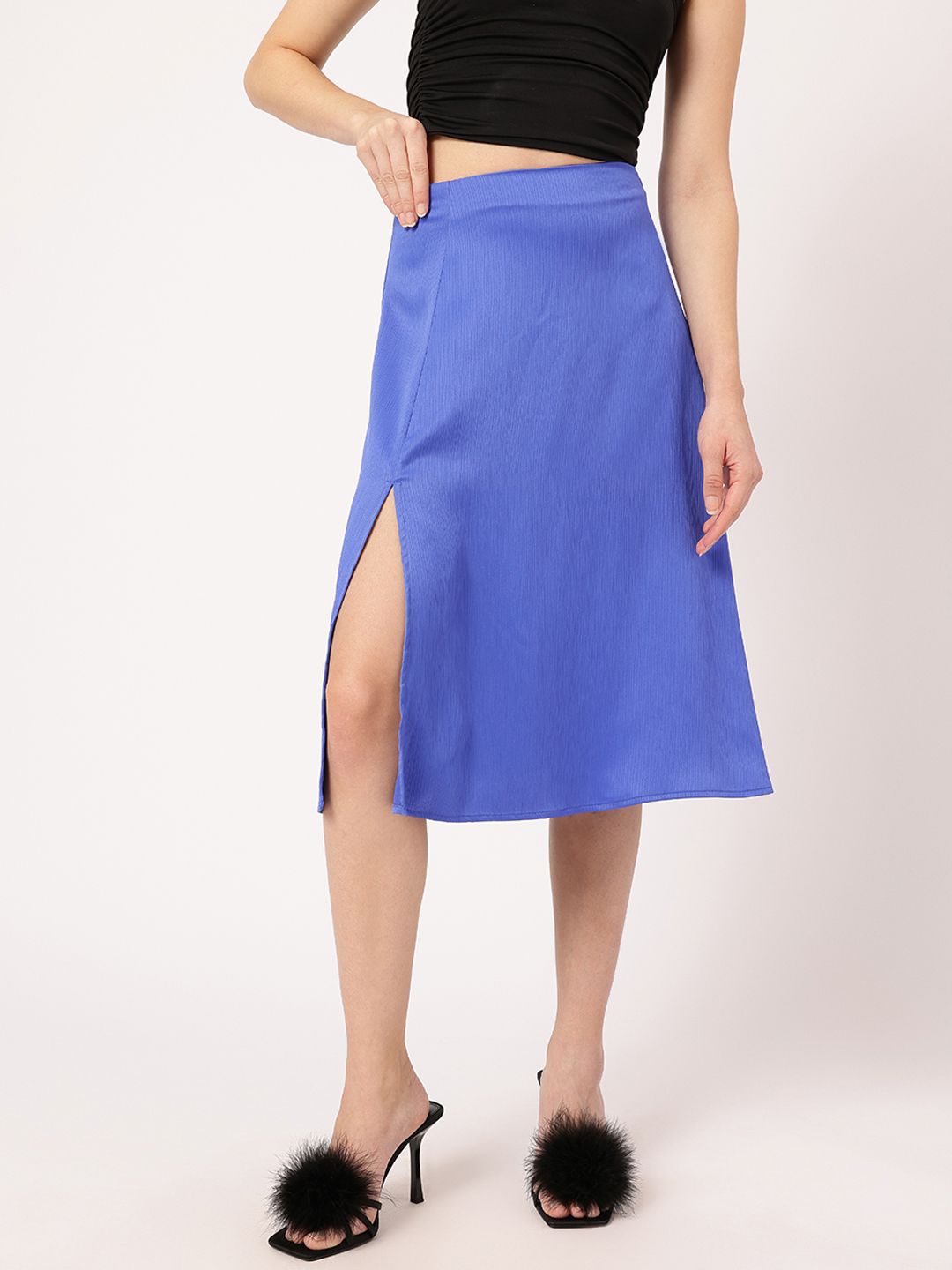 DressBerry Women Slit Edge Crinkle Flair A-line Skirt