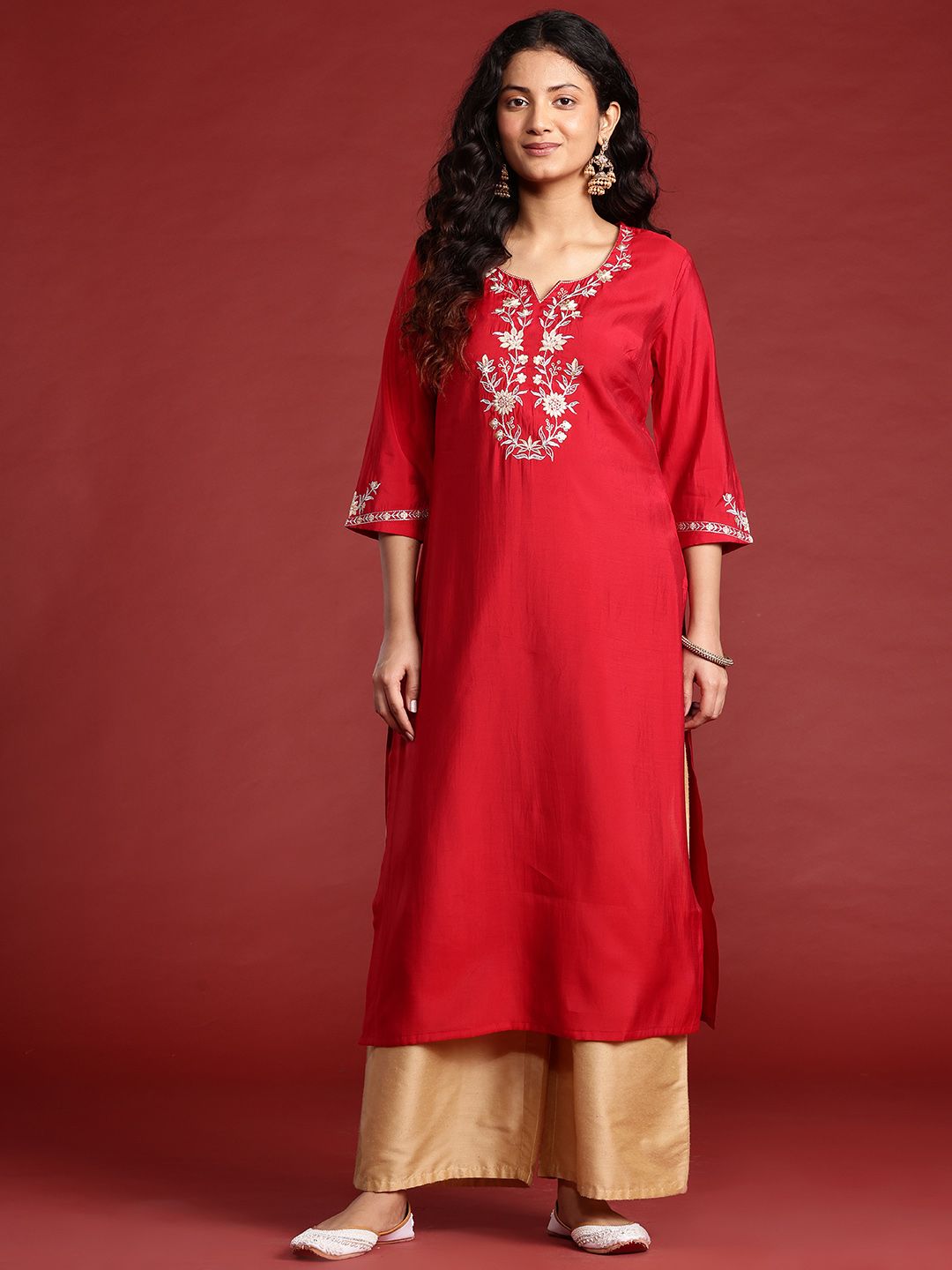Anouk Women Floral Yoke Design Straight Kurta