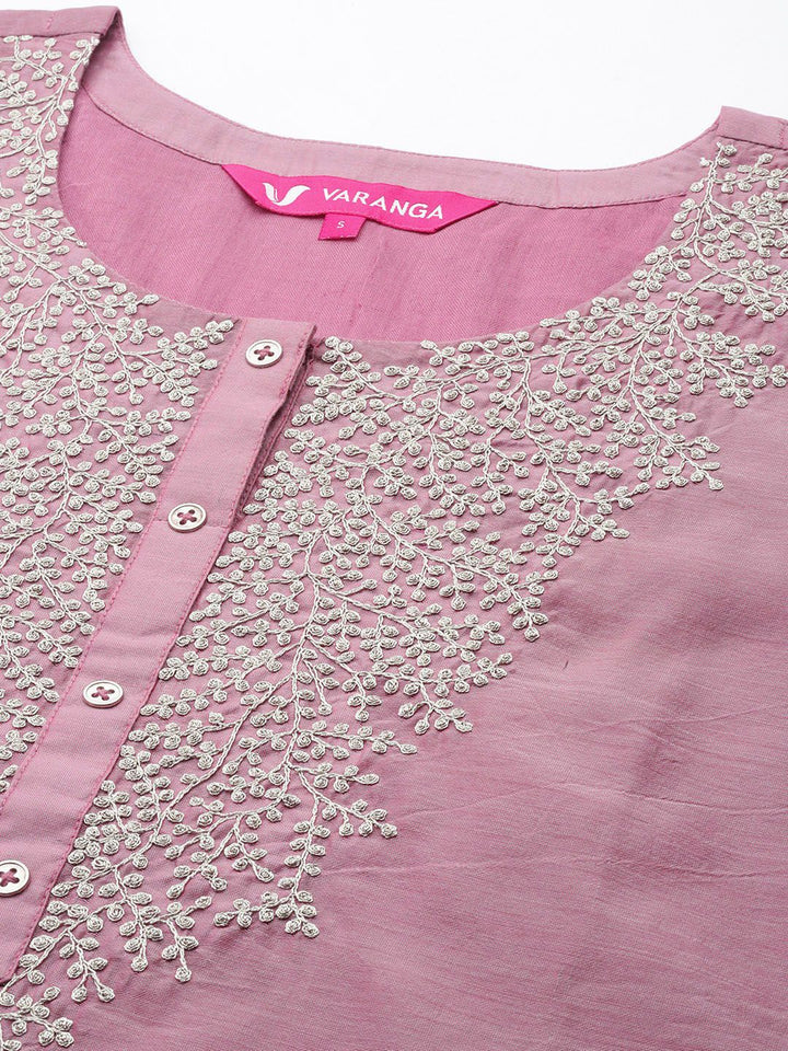 Varanga Floral Zari Embroidered Chanderi Silk Kurta With Trouser & Sequined Dupatta.