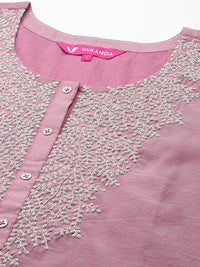 Varanga Floral Zari Embroidered Chanderi Silk Kurta With Trouser & Sequined Dupatta.