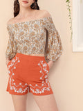 DressBerry Coachella Core Smocked Paisley Printed Off-Shoulder Fitted Crop Top
