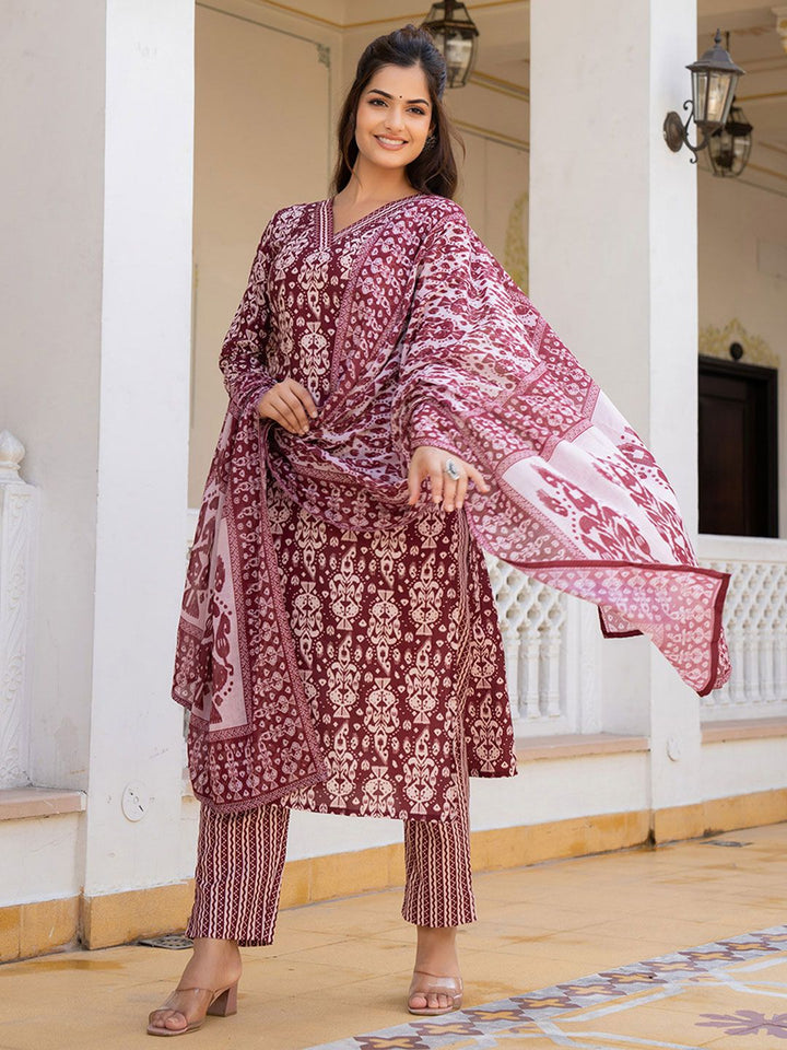 KALINI Ethnic Motifs Printed Straight Kurta with Trousers & Dupatta