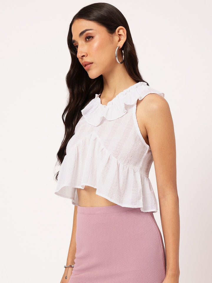 DressBerry Sugary Stylish Ruffles Detail Textured Crop Top