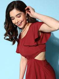 Berrylush Red Crepe A-Line Maxi Dress