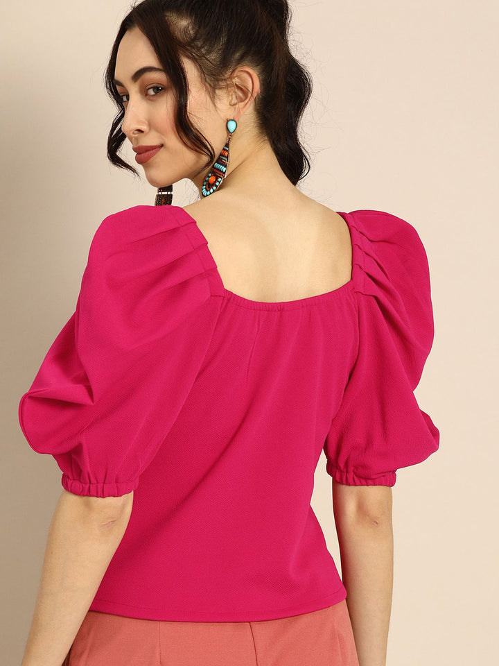 Athena Chic Fuchsia Pink Power Shoulders Top