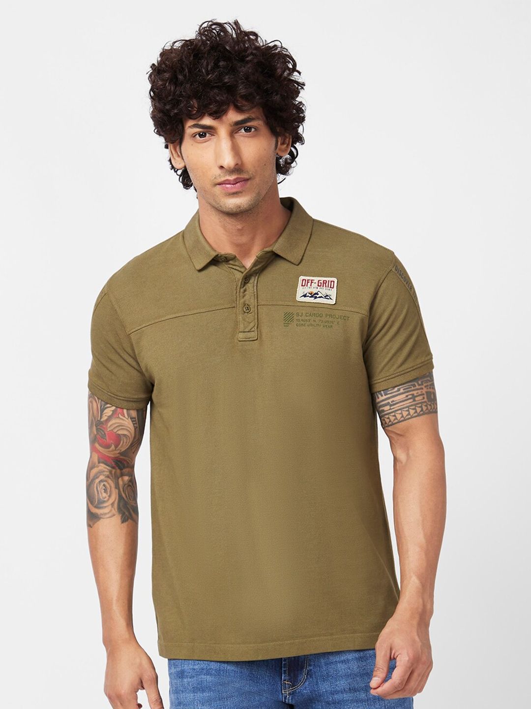 SPYKAR Typography Printed Polo Collar Slim Fit Cotton Casual T-Shirt