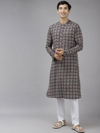 See Designs Men Navy Blue Printed Pure Cotton Kurta with Trousers