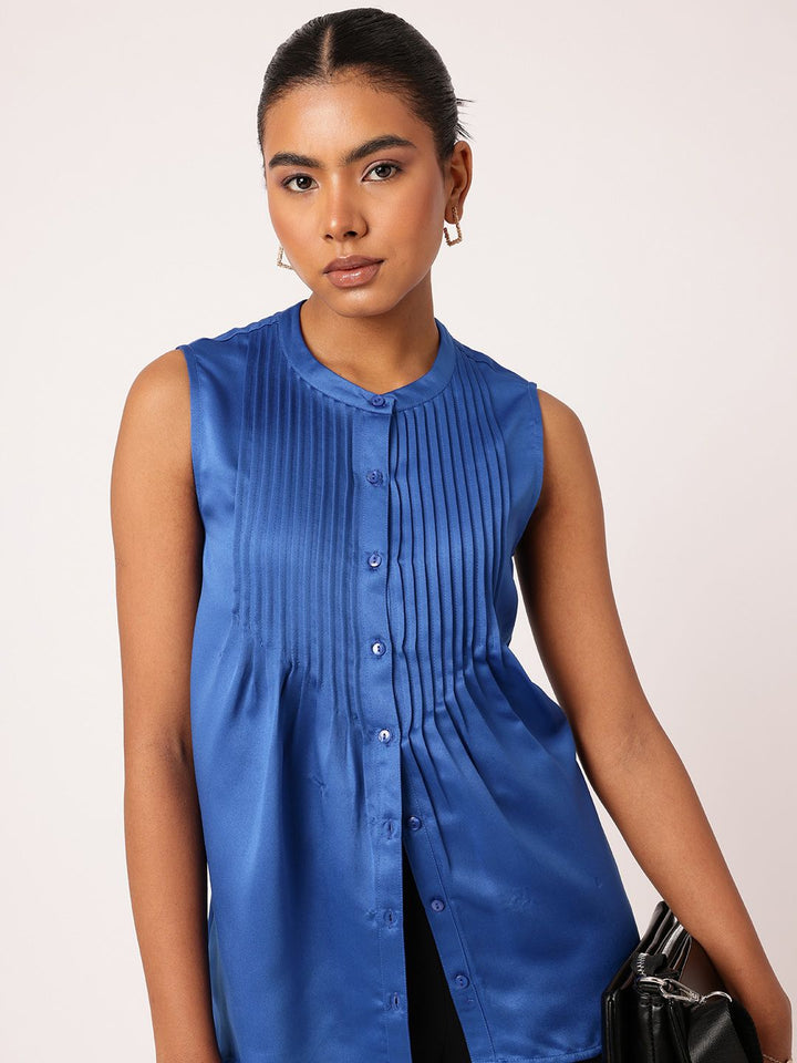 DressBerry Delicate Pleated Satin Finish Sleeveless Top