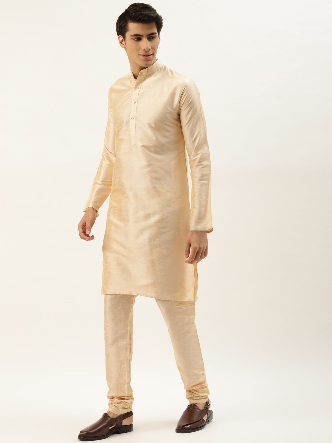SOJANYA Men Beige & Blue Kurta with Churidar