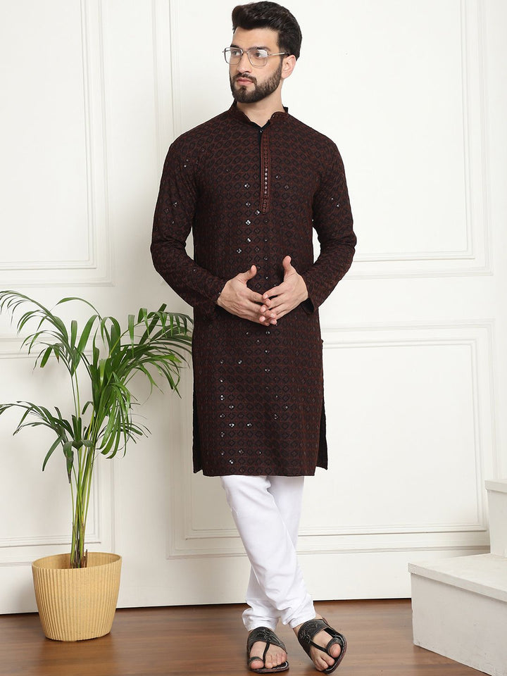 SOJANYA Kurta Kapas Tulen Bersulam Labuci dengan Churidar