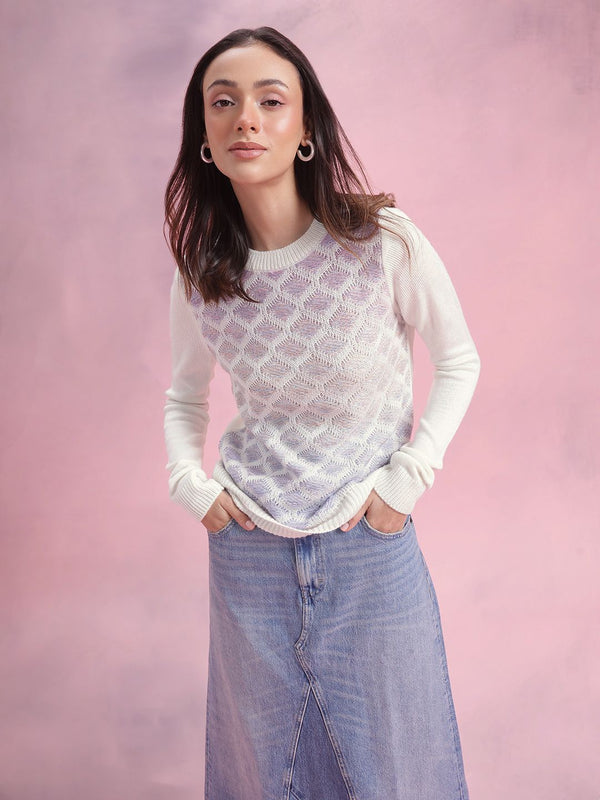 DressBerry Geometric Self Design Pullover