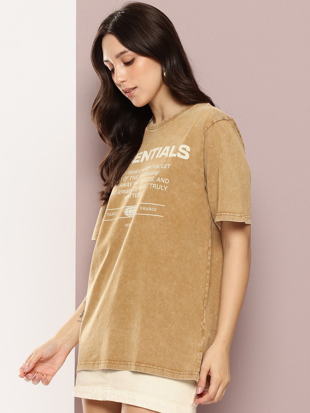DILLINGER Women's Acid Washed Oversized Printed Tshirt