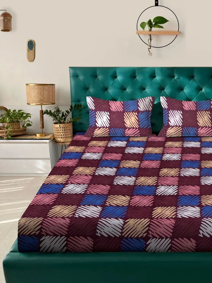 Moda Rapido X KLOTTHE Multicoloured Geometric 300 TC King Bedsheet with 2 Pillow Covers
