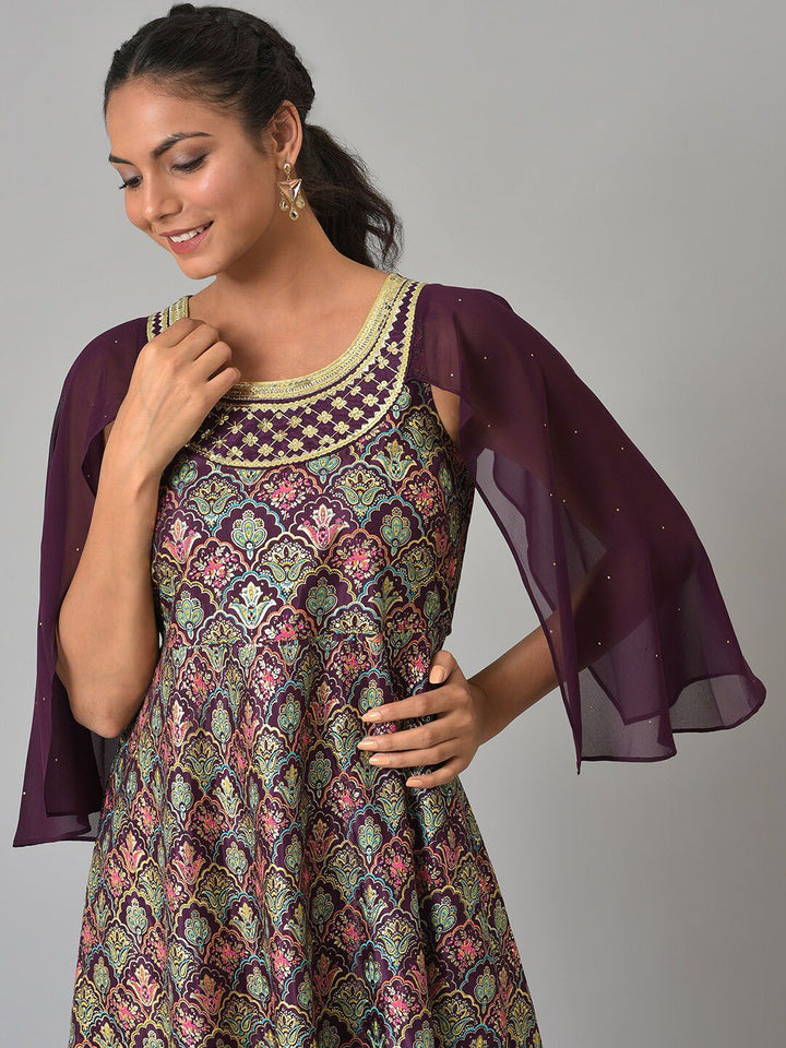AURELIA Women Maroon Geometric Embroidered Anarkali Kurta