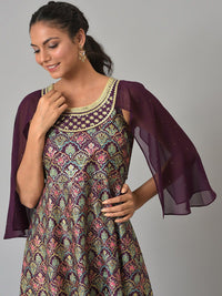 AURELIA Women Maroon Geometric Embroidered Anarkali Kurta