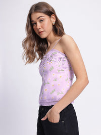DressBerry Lavender Love Daisy Dreams Lace Inserts Pleated Printed Top
