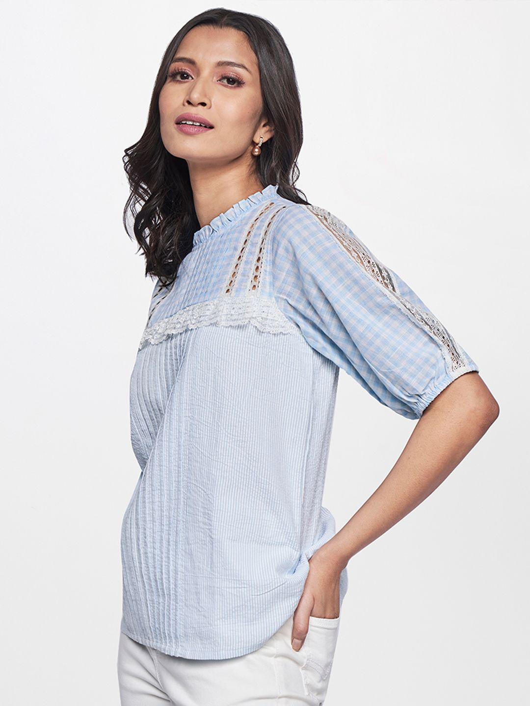 AND Green Self Design Pure Cotton A-Line Top